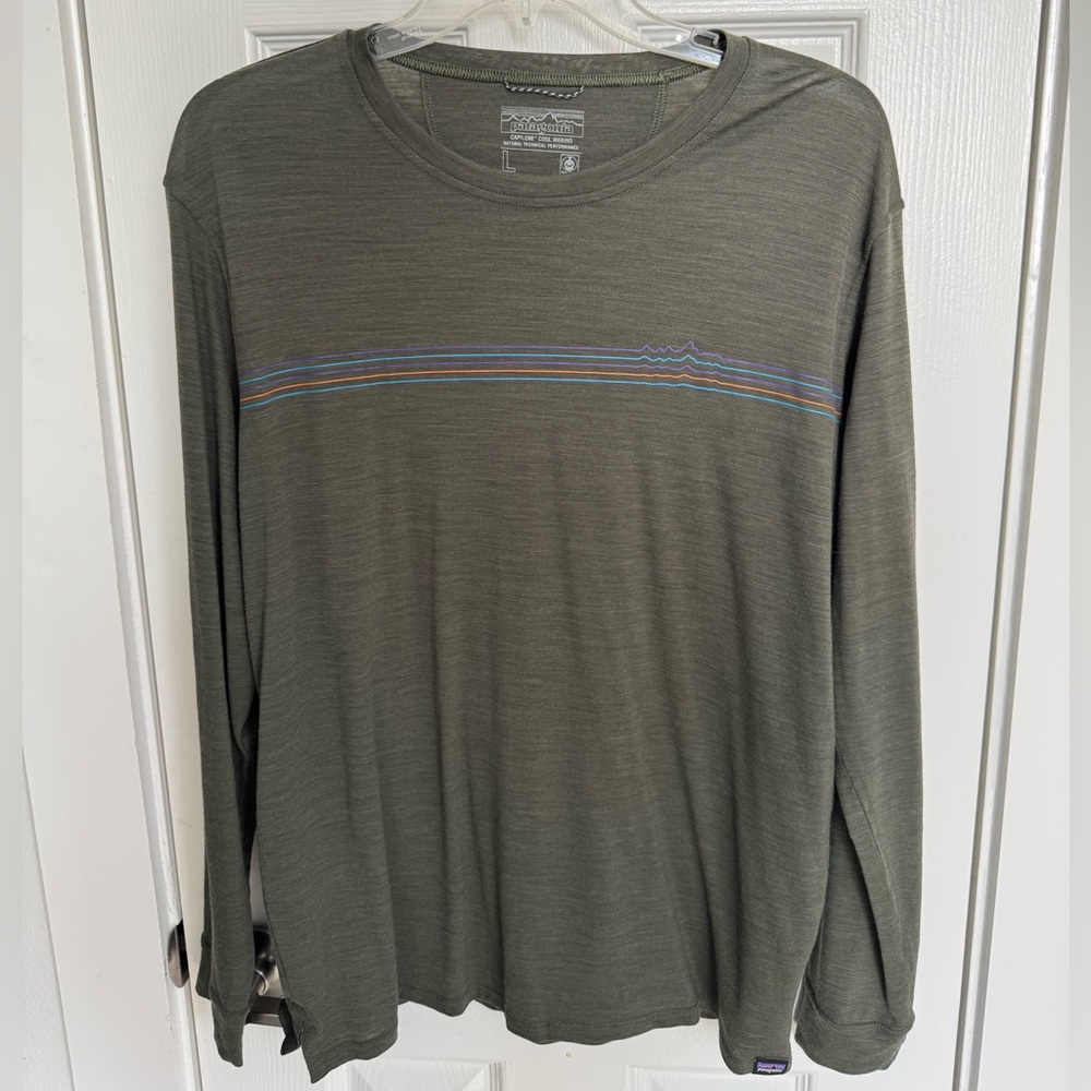 Men's Large Olive Green Long-Sleeved Capilene® Cool Merino Graphic Shirt